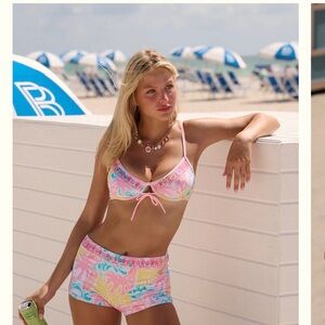 Pink Palm Puff XS bikini  Floral Tie-Front Bikini Set